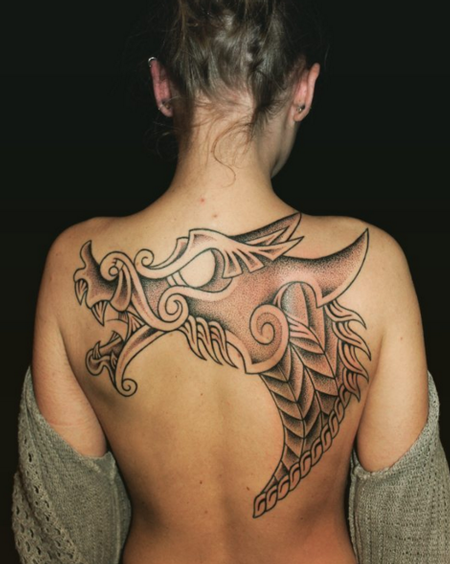 tattoos/ - Nordic Dragon Back Tattoo - 115125
